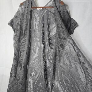 Mudd Lace Open Front Gray Lace Fringe Hem Whimsigoth Fairycore Layering